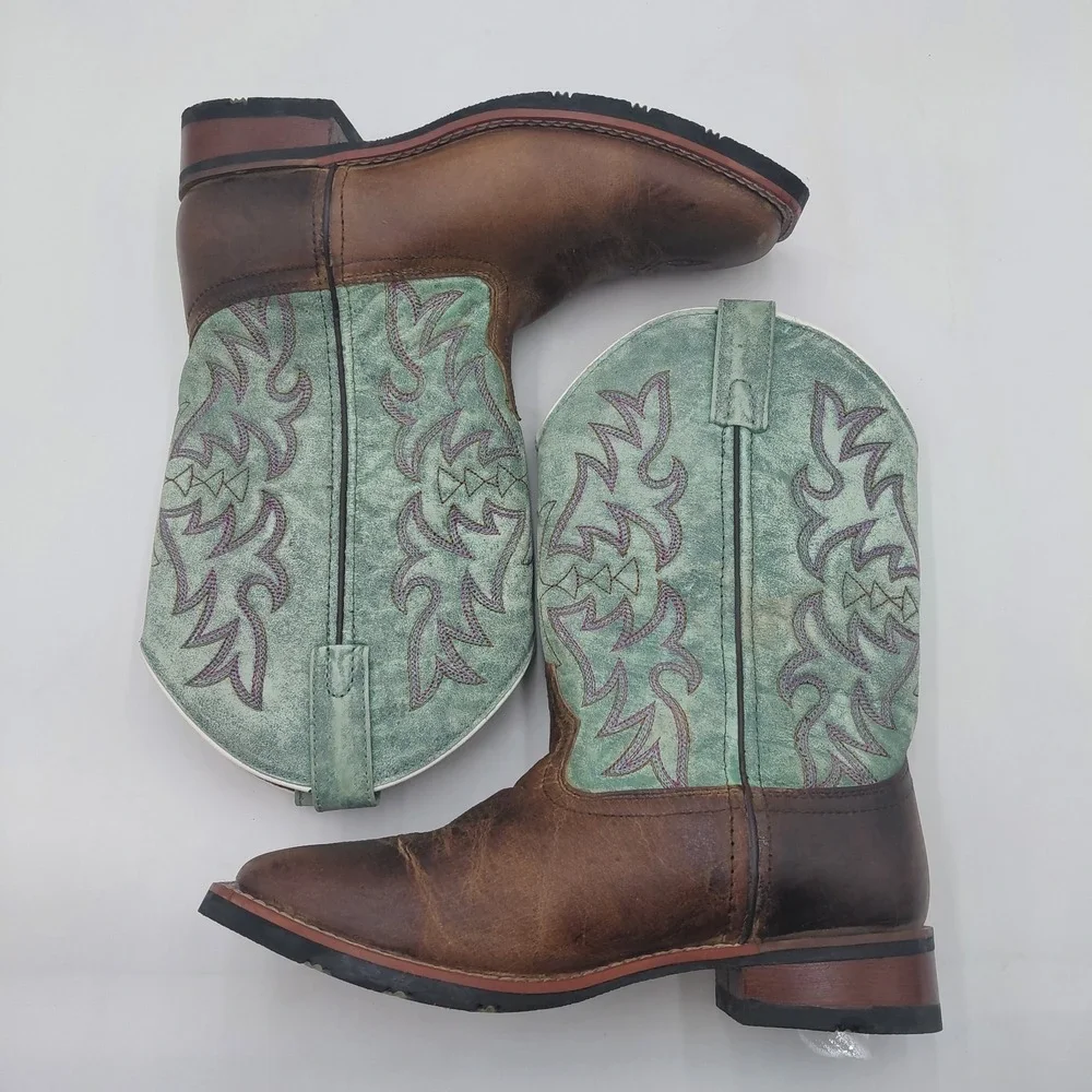 Laredo Womens 9.5 M Anita 5607 Brown Turquoise Wide Square Toe Cowboy Boots